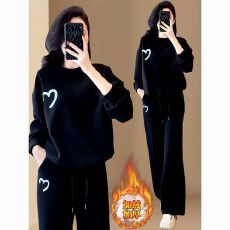 批发网红款秋冬季加绒加厚休闲套装<b class='q'>女</b>大码时尚洋气宽松显瘦<b class='q'>卫衣</b>两件套