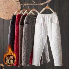 批发出口外贸~冬季新款保暖菱形图案时尚休闲轻薄羽绒棉哈伦裤女棉裤