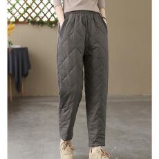 批发外贸新款夹棉裤松紧腰加厚保暖棉裤文艺拼接宽松百搭加厚保暖棉裤