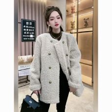 批发欧货加厚羊羔绒短外套女秋冬新款复古休闲纯色宽松双排扣保暖大衣