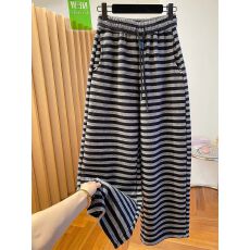 批发仿棉复真超 韩系加厚加绒卫裤女秋冬季2025新款条纹裤子胖mm大码