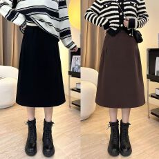 批发<b class='q'>复古</b>韩版A字半身裙女秋冬季胖mm大码高腰遮肚宽松休闲中长款裙子