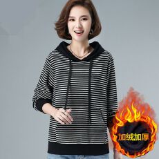 批发<b class='q'>大码</b>打底衫<b class='q'>女</b>加绒加厚秋冬季修身显瘦保暖上衣条纹T恤卫衣外套潮
