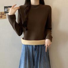 批发<b class='q'>大码</b>德绒复真奥粒绒冬季加绒加厚半高领打底衫女内搭洋气保暖上衣
