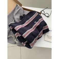 批发原版面料 胖mm<b class='q'>大码</b>韩系厚实软糯撞色条纹T恤女刺绣<b class='q'>打底衫</b>冬新款