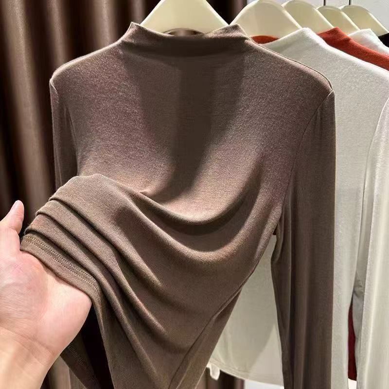 MY16046# 爆款韩版纯色德绒保暖打底衫t恤薄绒舒适百搭长袖上衣女大码女裝貨源服裝批發