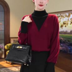 批发秋冬<b class='q'>大码</b>洋气时尚高级感女士内搭打底衫过年红色超好看假两件上衣