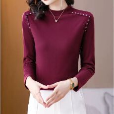 批发网红<b class='q'>大码</b>德绒打底衫女2025秋冬新款韩版钉珠女长袖半高领内搭上衣