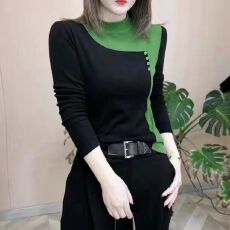 批发网红爆款<b class='q'>大码</b>德绒拼色半高领打底衫女秋冬新款韩版内搭保暖上衣女