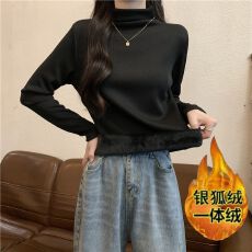 批发人棉复银狐绒~冬季加绒加厚<b class='q'>大码</b>韩版半高领打底衫女内搭保暖上衣