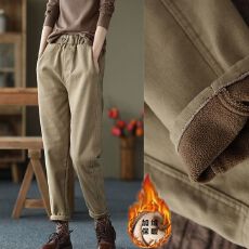 批发胖mm<b class='q'>大码</b>休闲裤女秋冬季加厚加绒裤子新款高腰显瘦哈伦裤女裤子