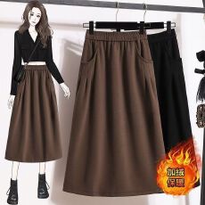 批发加绒半身裙女高腰显瘦中长款秋冬时尚百搭过膝a字裙宽松<b class='q'>大码</b>裙子