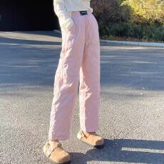 批发高级感欧货轻薄羽绒棉<b class='q'>裤</b>女外穿冬季夹棉直筒<b class='q'>裤</b>设计抽绳束脚<b class='q'>哈伦</b><b class='q'>裤</b>