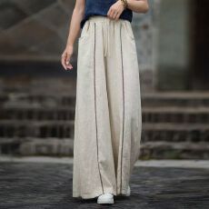 批发夏季棉麻阔腿裤小众个性文艺范宽松休闲长裤女式个性系绳<b class='q'>亚麻</b>裤子