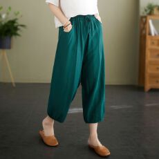 批发冰丝棉麻休闲灯笼<b class='q'>裤</b>阔腿<b class='q'>裤</b><b class='q'>夏季</b>新款大码宽松纯色七分<b class='q'>裤</b>时尚哈伦<b class='q'>裤</b>