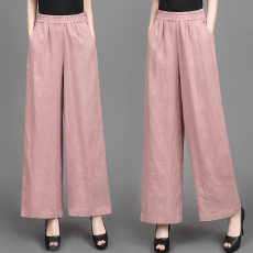 批发夏季新款棉麻简约休闲2026裤女<b class='q'>亚麻</b>阔腿薄款宽松松紧高腰爆款裤子