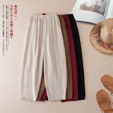 批发2026夏季复古棉麻萝卜裤<b class='q'>哈伦裤</b>女薄款新款宽松高腰休闲显瘦<b class='q'>九分</b>裤