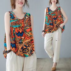 批发2026夏季新款<b class='q'>大码</b>文艺复古背心冰丝宽松遮肚打底<b class='q'>妈妈装</b>圆领上衣