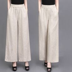 批发棉麻阔腿裤女夏季新款宽松<b class='q'>亚麻</b><b class='q'>女裤</b>垂感高腰薄款休闲直筒长裤子女