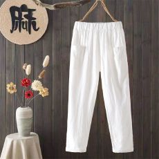 批发2026春夏季新款文艺复古大码亚麻裤女高腰显瘦休闲九分宽松直筒裤