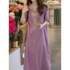 批发新中式国风重工刺绣V领<b class='q'>连衣裙</b><b class='q'>女</b>2026夏季新款宽松显瘦气质长裙子