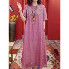 批发2026春夏新款高档时尚阔太太显瘦遮肚气质<b class='q'>大码</b>宽松过膝减龄<b class='q'>连衣裙</b>