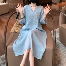 批发有内衬+棉麻文艺中式国风重工刺绣<b class='q'>连衣裙</b>2026夏季新款气质裙子