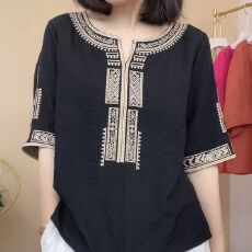 批发苎麻衬衫女2026新款短袖<b class='q'>夏</b>季凉快减龄洋气妈妈<b class='q'>夏</b>装遮肉上衣小衫