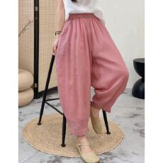 批发棉麻<b class='q'>九分</b>裤女夏季薄款宽松百搭萝卜<b class='q'>哈伦裤</b>松紧高腰显瘦文艺休闲裤