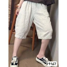 批发夏季新款棉麻过膝五分裤女复古纯色<b class='q'>松紧</b>裤大码休闲宽松显瘦阔腿裤