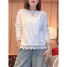 批发高级感镂空蕾丝<b class='q'>打底衫</b>女装春秋2026新款白色上衣宽松长袖t恤女士