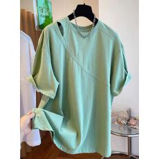 批发韩国 100%棉后包领 韩版纯棉镂空漏肩短袖T恤女<b class='q'>夏</b>装2025新款上衣