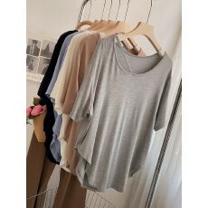 批发胖mm大码韩系纯欲小心机开叉不规则短袖T恤女宽松纯色针织上衣<b class='q'>夏</b>