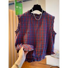 批发欧货2026新款今年流行爆款女夏季<b class='q'>红色</b>格子无袖背心<b class='q'>上衣</b>高级感大码