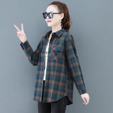 批发复古棉<b class='q'>妈妈装</b>格子长袖衬衫<b class='q'>中年女装</b>春夏装2026新款中长款春秋衬衣
