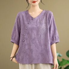 批发新中式妈妈棉麻短袖T恤衫女夏季半袖2026新款中袖国风上衣高端潮