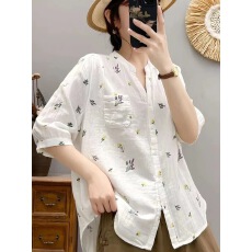 批发夏季双层棉纱波点衬衫减龄<b class='q'>大码</b>中袖衬衣复古时尚减龄休闲上衣女装