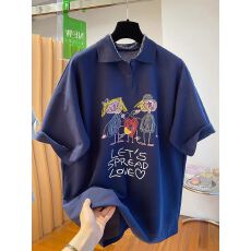 批发原版 韩版高端纯棉POLO领短袖t恤衫女上衣夏季新款宽松大码300斤