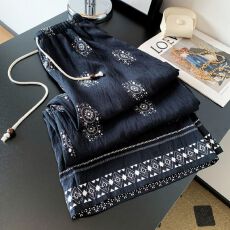 批发慵懒风亚麻印花山本裤女夏季波西米亚风<b class='q'>花</b><b class='q'>裤子</b>垂感宽松阔腿拖地裤