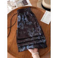 批发高级感时尚印花阔腿裤女夏季薄款2026新款缎面垂坠感冰丝直筒<b class='q'>裤子</b>