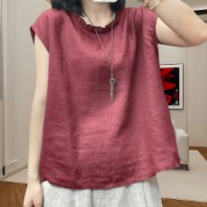 批发薄款复古飞飞袖背心衬衫<b class='q'>夏</b>季宽松显瘦气质减龄木耳边领休闲上衣