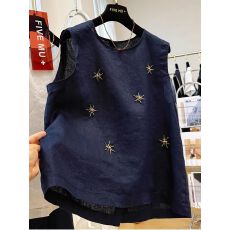 批发大码高级感重工钉珠无袖小衫女夏季法式无袖亚麻上衣外穿<b class='q'>马甲</b>背心