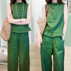 批发时尚洋气短袖上衣阔腿裤休闲运动套装2026夏季修身显瘦<b class='q'>T</b><b class='q'>恤</b>两件套