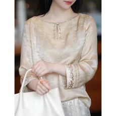批发国风提花新时尚<b class='q'>百搭</b>上衣女七分袖春秋新款刺绣<b class='q'>衬衫</b>新中式打底<b class='q'>衬衣</b>
