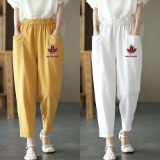 批发外贸纯棉麻裤子女春夏2026新款中年妈妈新款纯棉上档次休闲九分裤