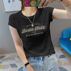 批发夏新款圆领<b class='q'>大码</b>竹节棉印花减龄短袖t恤女雪花棉简约亲肤透气上衣