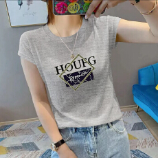 批发夏新款圆领<b class='q'>大码</b>竹节棉印花减龄短袖t恤女雪花棉简约亲肤透气上衣