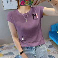 批发夏新款圆领<b class='q'>大码</b>竹节棉印花减龄短袖t恤女雪花棉简约亲肤透气上衣