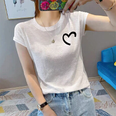 批发夏新款圆领<b class='q'>大码</b>竹节棉印花减龄短袖t恤女雪花棉简约亲肤透气上衣