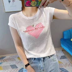 批发夏新款圆领<b class='q'>大码</b>竹节棉印花减龄短袖t恤女雪花棉简约亲肤透气上衣